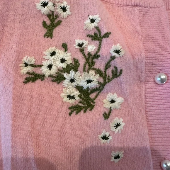 NWT Hill House Audrey Cardigan, Pink Floral Embroidered Sweater - Picture 3 of 6